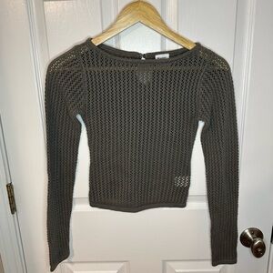 Princess Polly Gray Womens Crochet Knit Long Sleeve Sweater Size 2 Fishnet Mesh